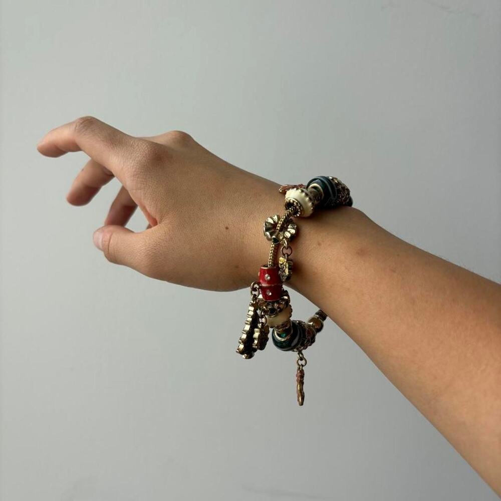 VTG Y2K Christmas Enamel Reindeer Tree Lampwork Charm Bracelet